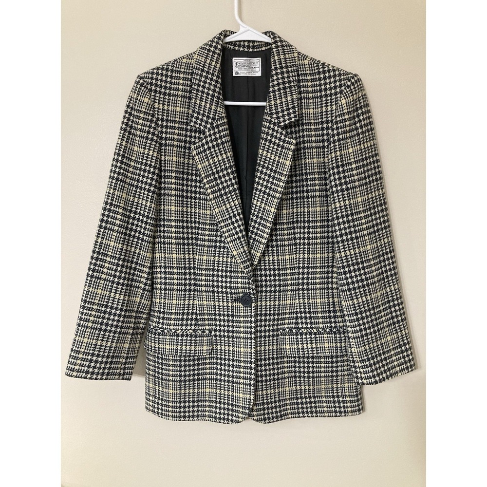 Vintage Miss Pendelton Womens 6 Houndstooth Virgin Wool Blazer Made in USA